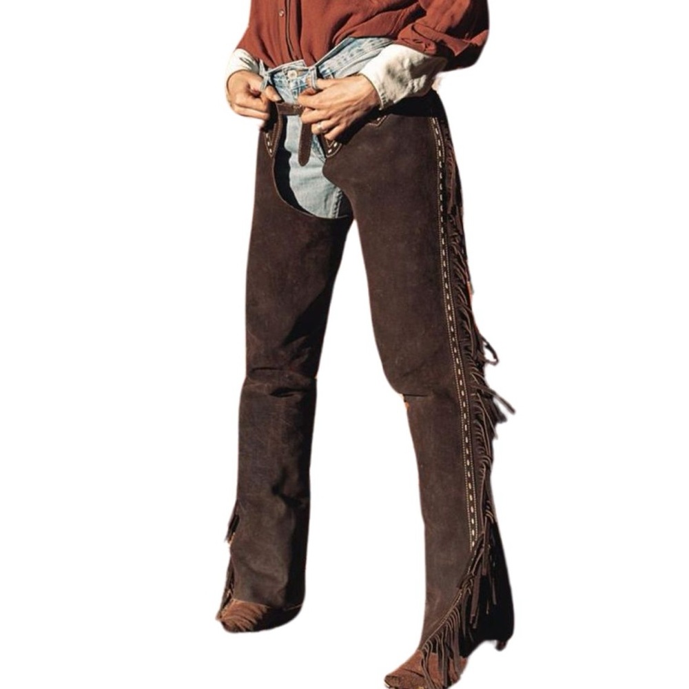 Ultra Suede Green Western Fringe Stitched Chaps Small